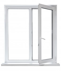 White plastic double door window isolated on white background